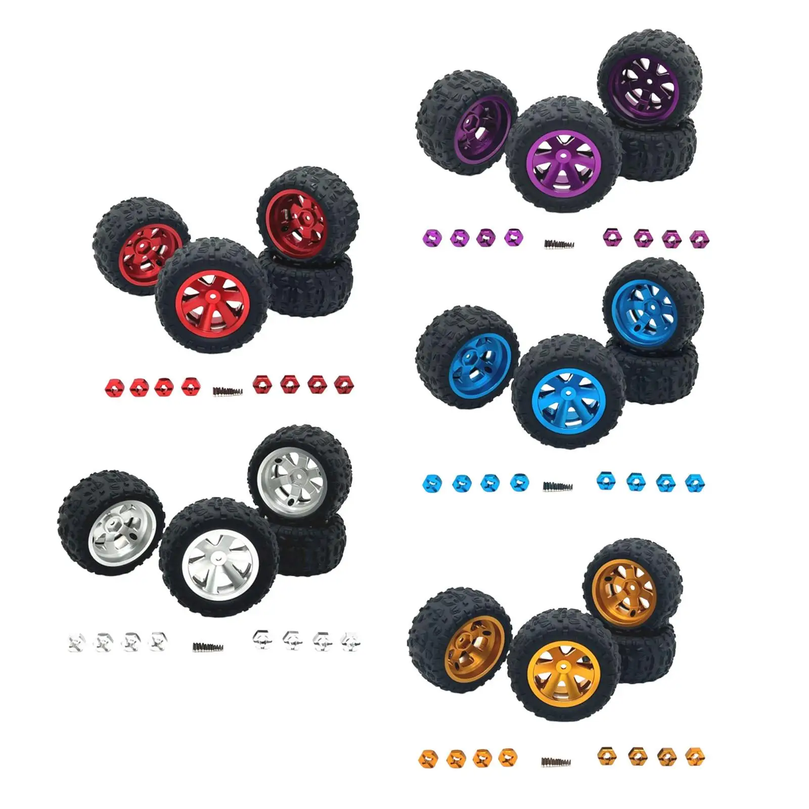 4 Pieces RC Car Wheel and Tires Set Accessory with 12mm Coupler Parts for 14210 H6V3 A959 16208 1:12 1:14 1:16 1:18 RC Car