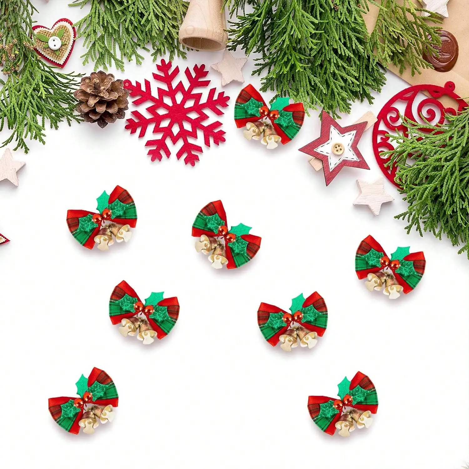 Weihnachtsschleifen mit Glocken zum Basteln, Weihnachtsschmuck, Mini-Schleifen in großen Mengen für Weihnachtsbaumschmuck/Geschenkverpackungen/Kränze – Detail 3