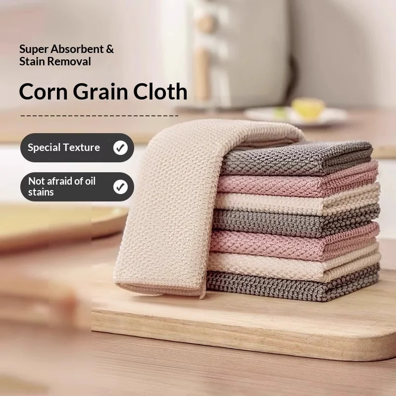 

Kitchen absorbent cloth that doesn't stick to water or oil, non-shedding dishwashing cloth, cornmeal scrubbing cloth for wiping