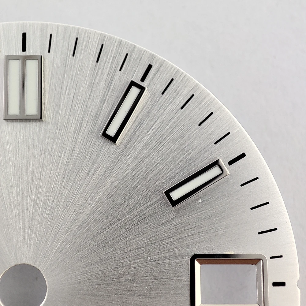 watch nh35 dial New Arrival 28.5mm Sterile Silver Nail Black Red Watch Dial Faces Fit For china NH35 Movement With Date Window