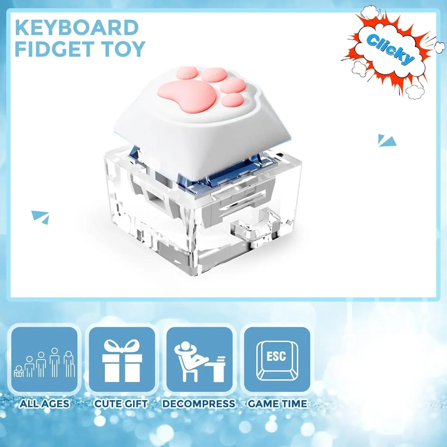 Cat's Paw Keychain Keyboard Fidget Toys Keyboard Decompression Finger Clicker Button Stress Relief Gifts for Adult and Kids