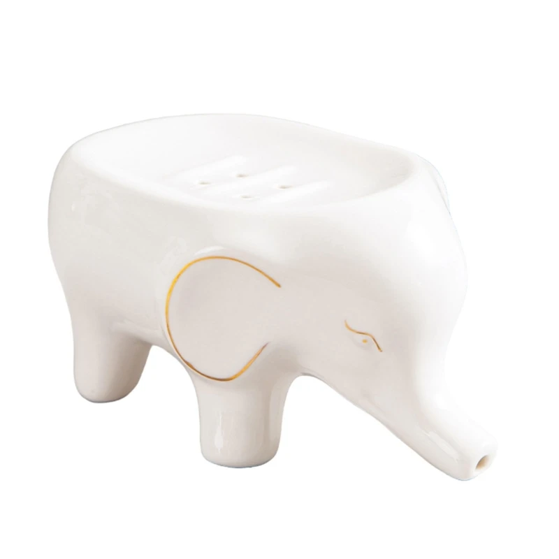 M17D Ceramic Soap Dish Elephant Soap Holder Self Draining Soap Box Practical and Decorative Soap Container Bathroom