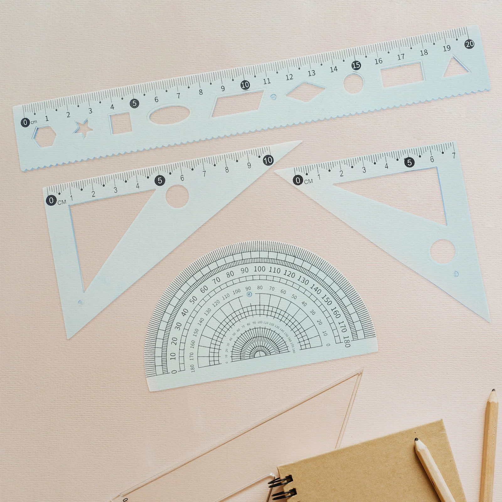 3 Sets 20cm Pink Large Size Drafting Ruler Protractor Geometry Set Multi-functional Rulers Measuring Tool Student Drawing Aid