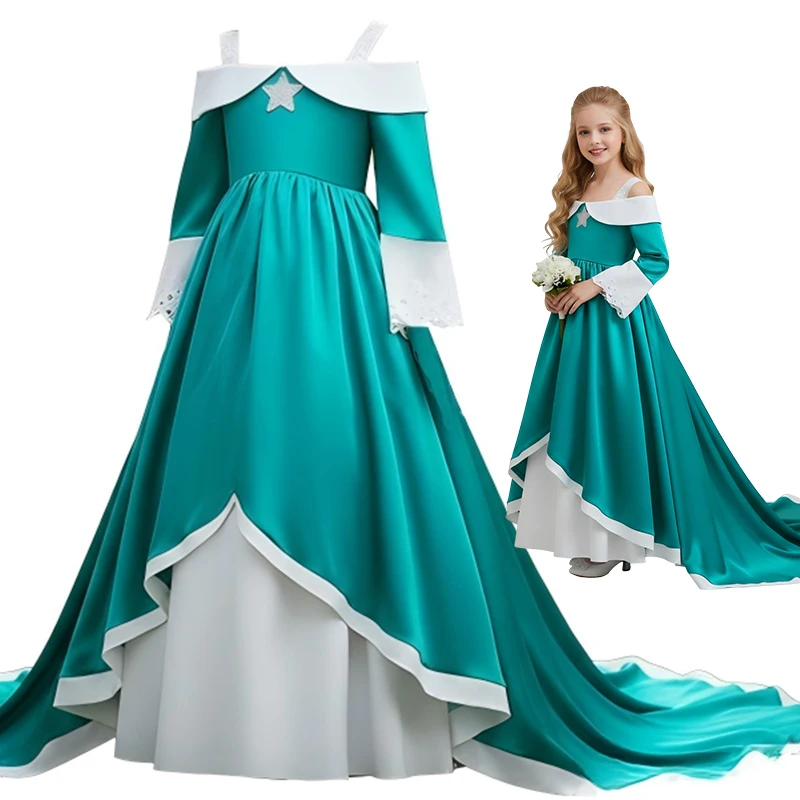 Rosalina Princess Fancy Dress The Galaxy Movie Kids Girls Role play Silk trailing Long Dress Costume Halloween Party Outfits