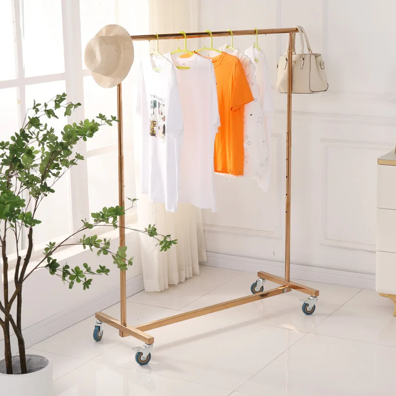 Clothing store display rack Floor-to-ceiling stainless steel lifting live stream wheeled clothing display rack