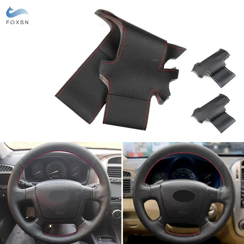 Hand Sewing Braids For Kia Cerato 2005-2012 Old Kia Ceed Car Interior Steering Wheel Cover Black Perforated Leather Trim