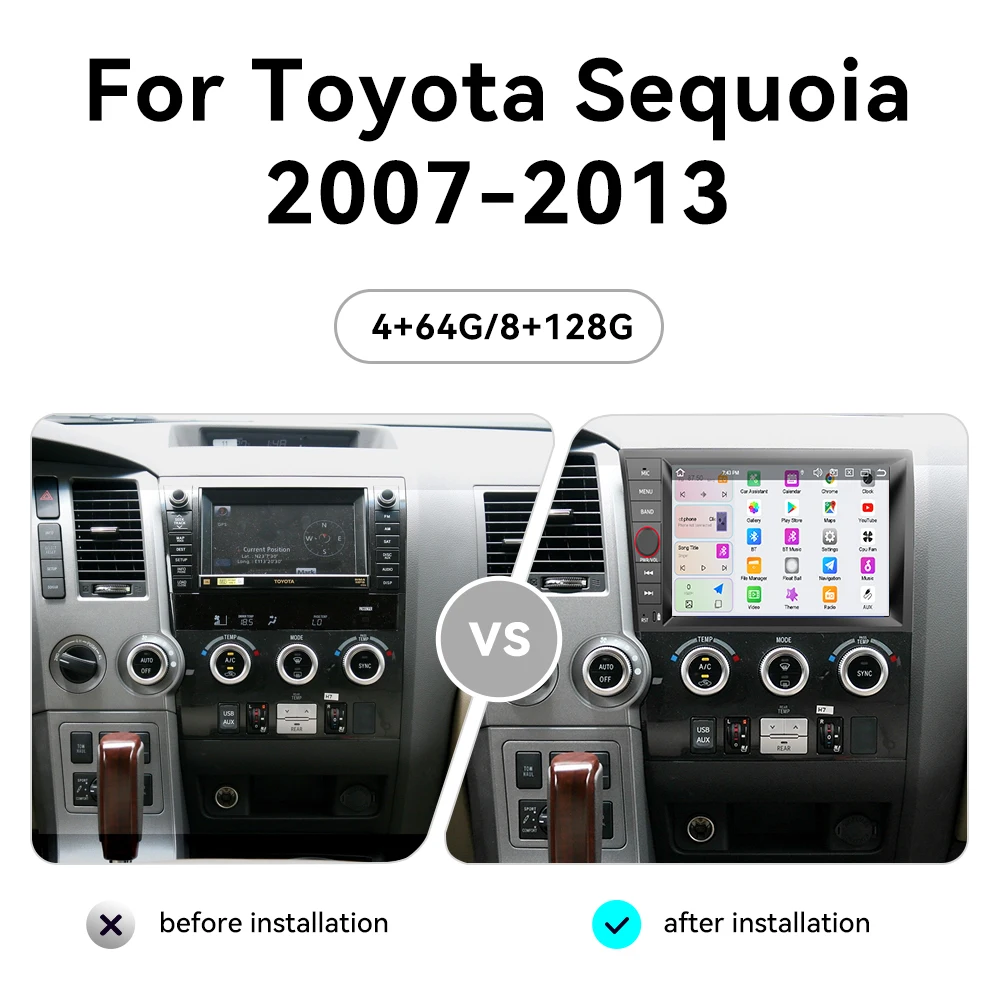 9 Inch Multimedia Android 14 Car Radio For Toyota Sequoia 2007~2013 GPS Navigation Carplay Mirror Link Stereo Receiver Head Unit