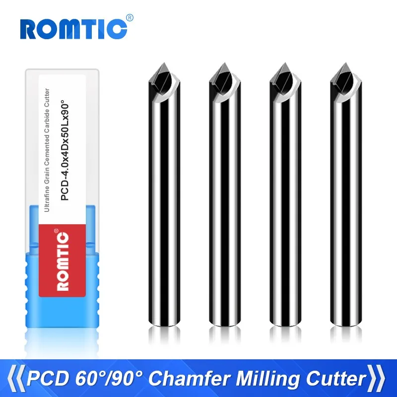 ROMTIC PCD 60°90°  Graphite Chamfer Diamond High Beam Mirror Dedicated End Mills CNC Mechanical Maching Milling Cutter Tools