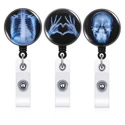 Skeleton Bone Prints Retractable Badge Reels for ID Name Badge Holder Reel Nurse Doctor Working Permit Clips Pass Work Card Reel