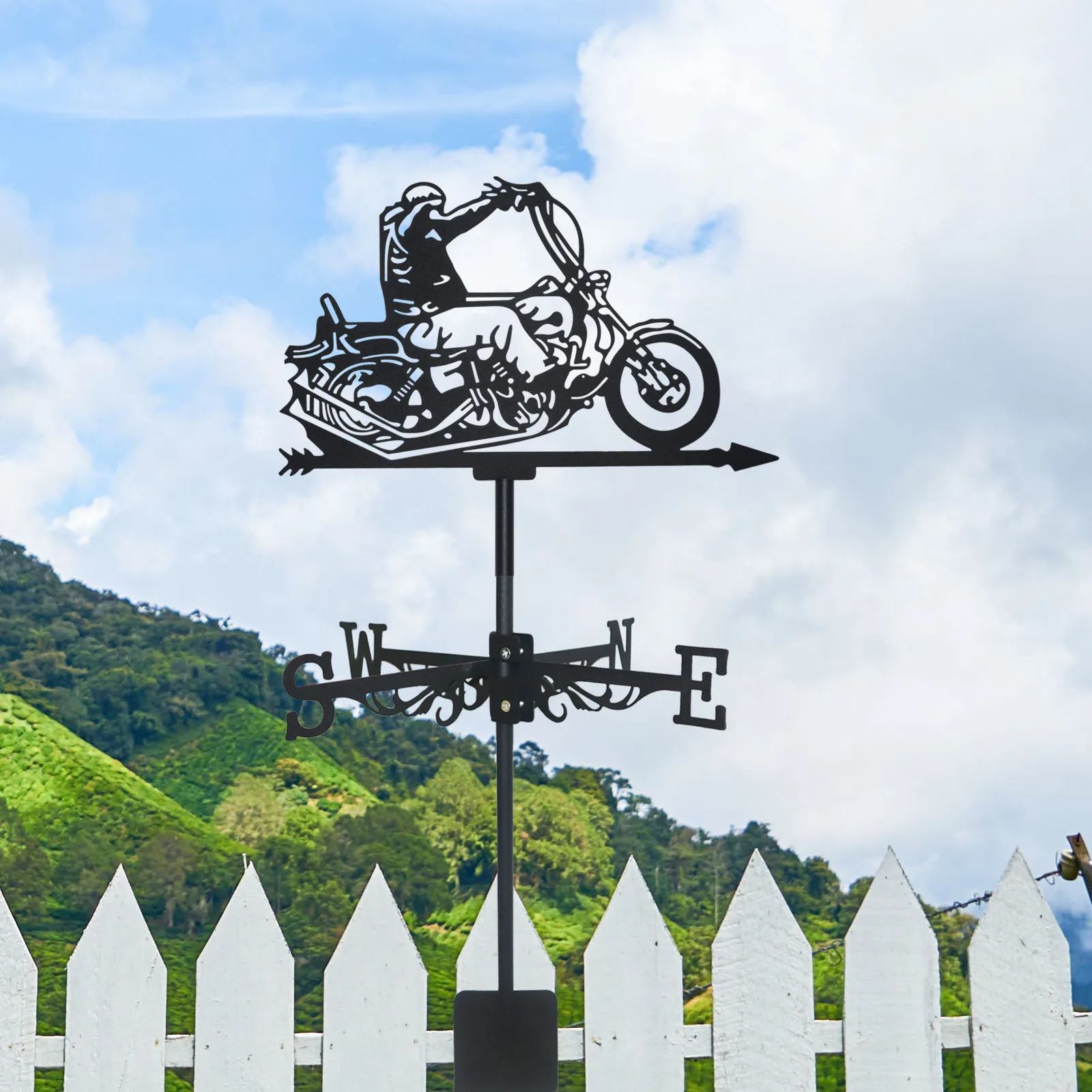 Motorcyclis Weathervane Silhouette Art Black Metal Motorcycle Ride Wind Vanes Outdoors Decorations Garden For Roof Yard Building