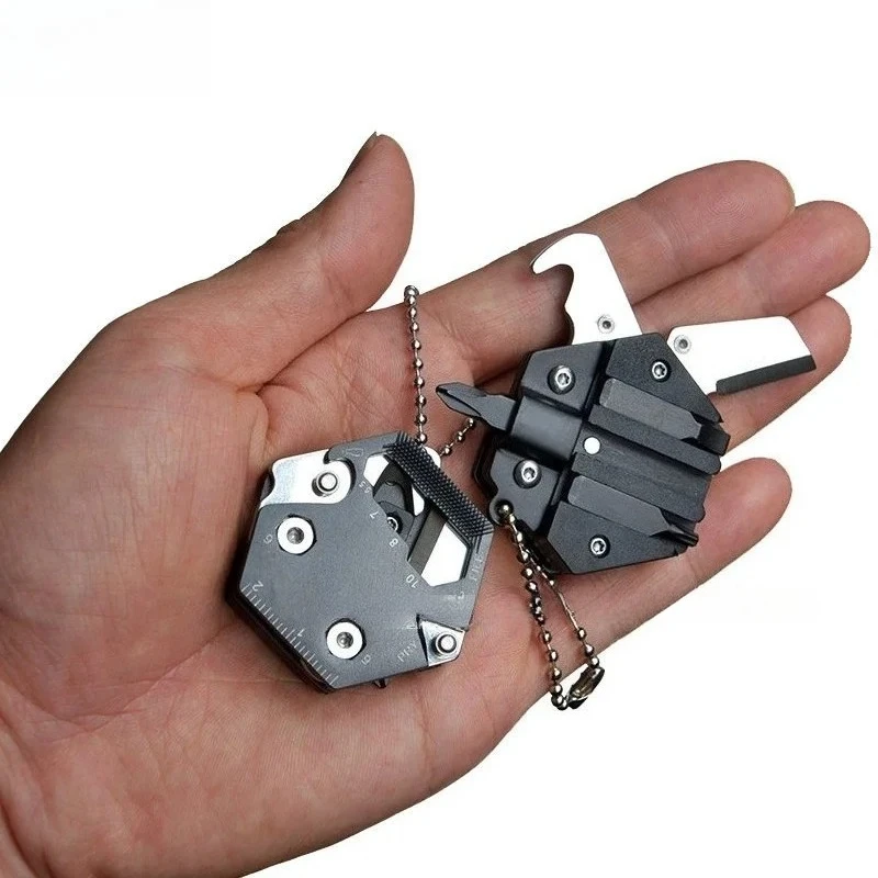 Multi purpose EDC tactical coin knife, outdoor button folding combination, hexagonal tool