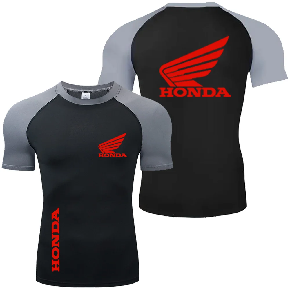 2026 الرجال الصيف هوندا الأحمر الجناح شعار مضغوط قميص الرجال الرياضة التجفيف السريع تي شيرت تنفس لممارسة الصالة الرياضية