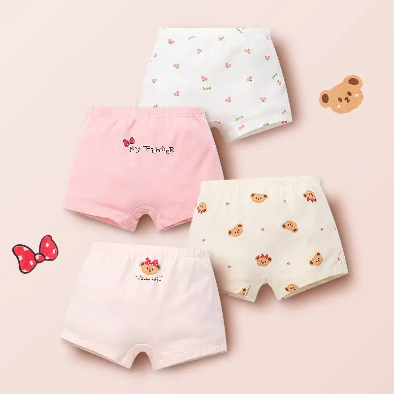 4 Piece/Lot Children Panties Cotton Girl Baby Soft Cute Cartoon Underpants For Kids Teen Fashion Pretty Student Breathable Short