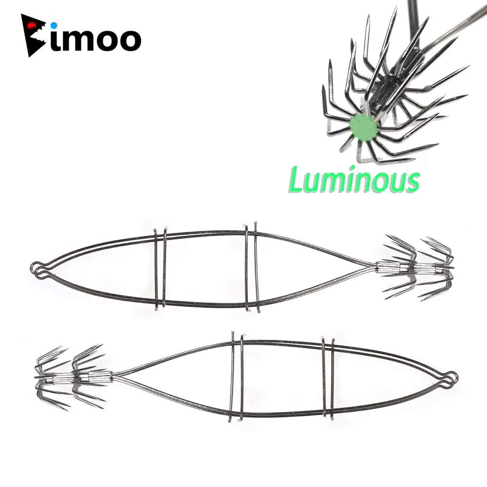 

Bimoo 2pc 17cm Squid Octopus Fishing Stainless Steel Double Crown Bait Cage Rig Luminous Double Umbrella Jig Hook Fishing Tackle