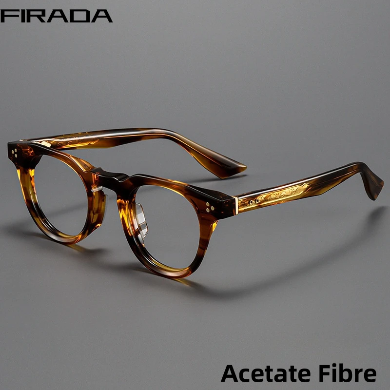 

FIRADA Fashion Round Acetate Glasses For Women Retro Comfortable Eyewear Optical Prescription Eyeglasses Frame For Men BT55008-C