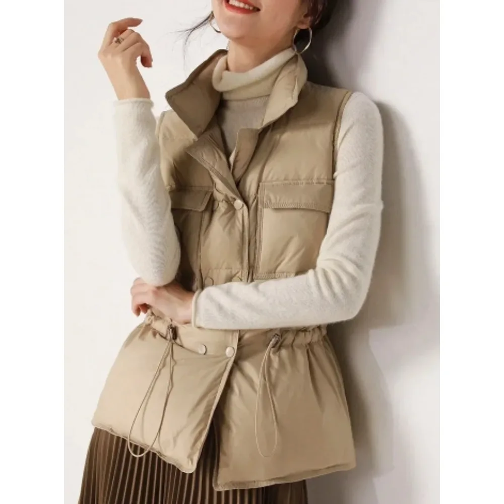 2024 New Light Women Short Vest Warm Waistcoat Female White Duck Down Jacket Coat Sleeveless Fashionable Outerwear Streetwear