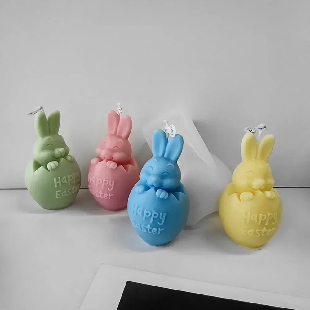 Egg Shell Bunny Scented Candle Silicone Mold Easter Day Animal Gypsum Mould Handmade Festival Gifts 3D Relief Rabbit Party Decor