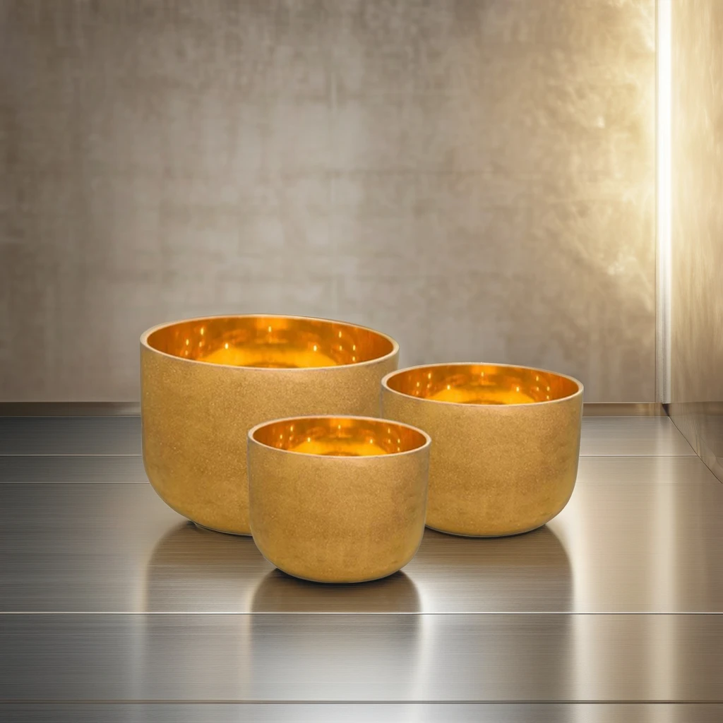 

Sand Blasting Pure Natural Gold Quartz Crystal Singing Bowl