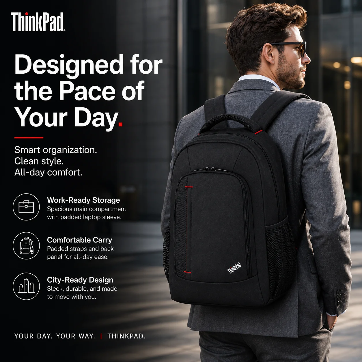 Lenovo ThinkPad BP100 Business Backpack Multi functional Thick Wear resistant Scratch resistant Fabric Commuter School Travel