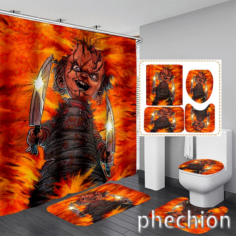 New 3D Print Chucky Shower Curtain Waterproof Bathroom Curtain Anti-slip Bath Mat Set Toilet Rugs Carpet VR62