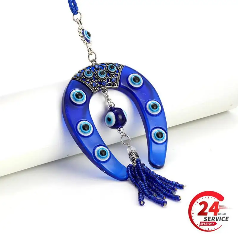 Horseshoe Blue Devil Eye Car Pendant Keychain Turkish Charm Wall Hanging Decor Amulet Lucky Blue Eye Bead Jewelry Accessories