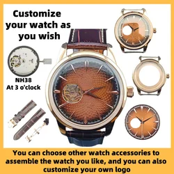 Custom logo 40mm NH38 Rose Gold Acrylic Crystal Watch Case Fit NH35 NH36 4R35A 4R36A Movement Stainless Steel Watch Accessories