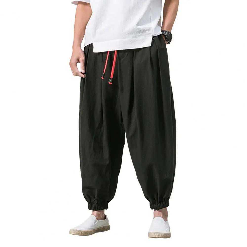 

Men Bloomers Baggy Loose Drawstring Elastic Waist Pockets Ankle-banded Soft Breathable Long Harem Trousers