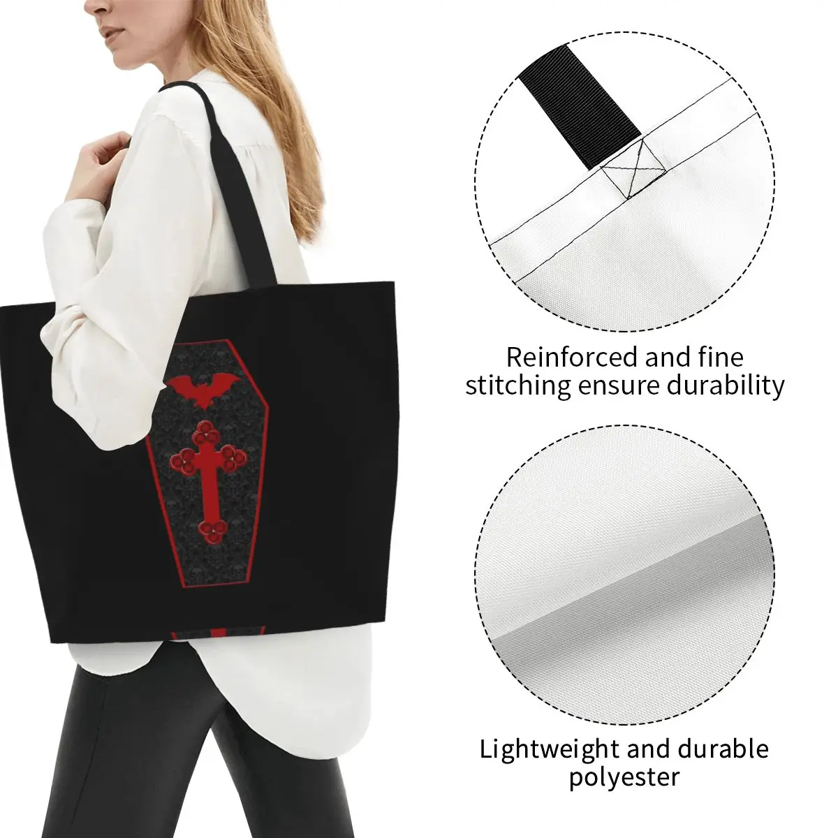 Gothic Vampire Halloween Haunted Mansion Shopping Tote Bag Canvas Large Capacity Shoulder Bags Shopper Grocery Handbag for Women