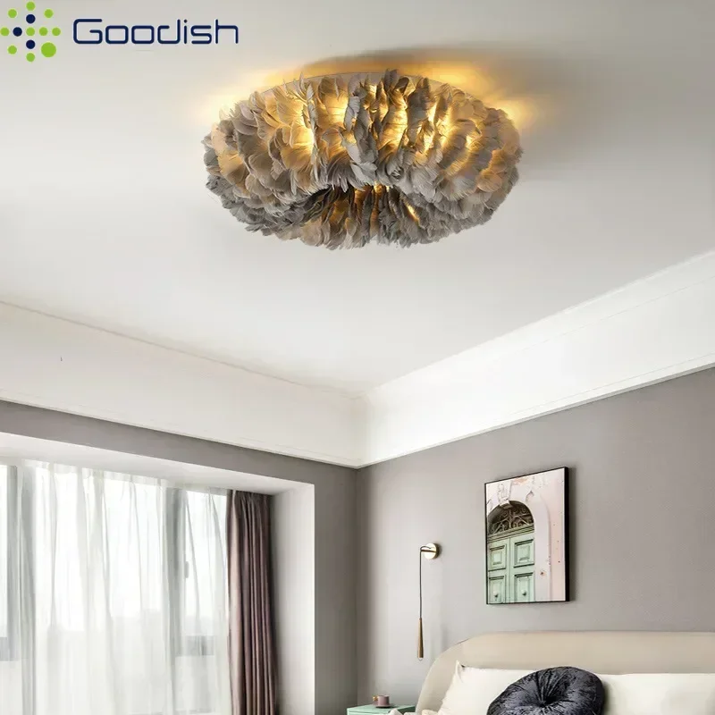 Modern Minimalist Feather Circle Round Cloud LED Home Ceiling Lights Art Creative Lamps for Children's Room Decoration Chandelie