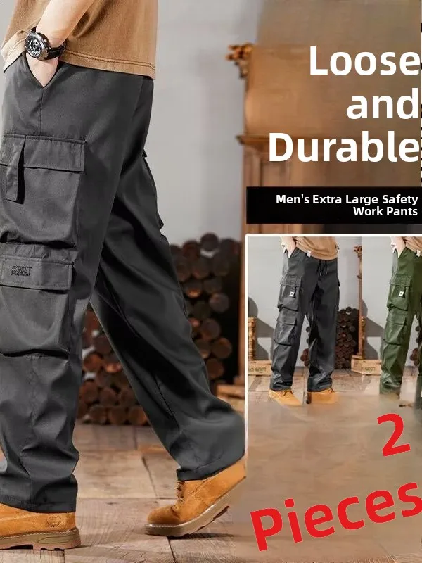 Summer Men's Loose Straight Leg Thin Work Trousers Multi-Pocket Wear-Resistant Casual Pants for Construction Work