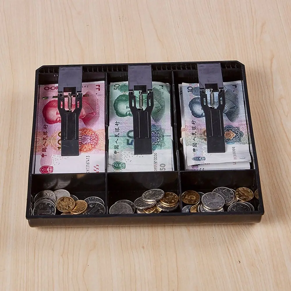 Caja de cajero multirejillas con Clip de plástico, cajón multifuncional, bandeja para efectivo, compartimentos de plástico ABS para almacenamiento de dinero