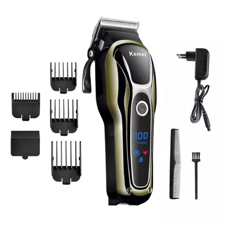 Kemei KM-1990 atualizado LCD digital de alta potência máquina de cortar cabelo elétrica push clipper