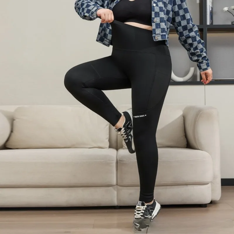 Pantaloni da squalo extra larghi da 200 libbre taglie forti con tasche laterali Collant a vita alta per sollevare il sedere per leggings da yoga da palestra da donna