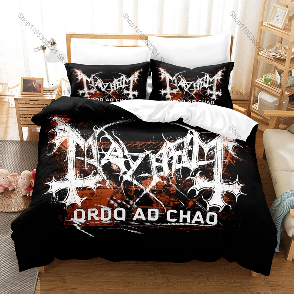 Cool Mayhem Duvet Cover + 2 Pillowcases Black Metal Gothic Logo Art Washable Polyester Bed Linen Dark Rock Fan Room Decor Gift