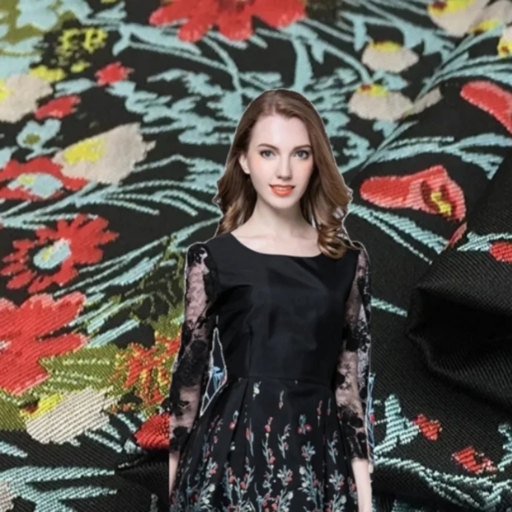 

Yarn Dyed Positioning Embroidery Jacquard Fabric High-density Twill Spring Summer European Style Dress Design Cloth By The Meter