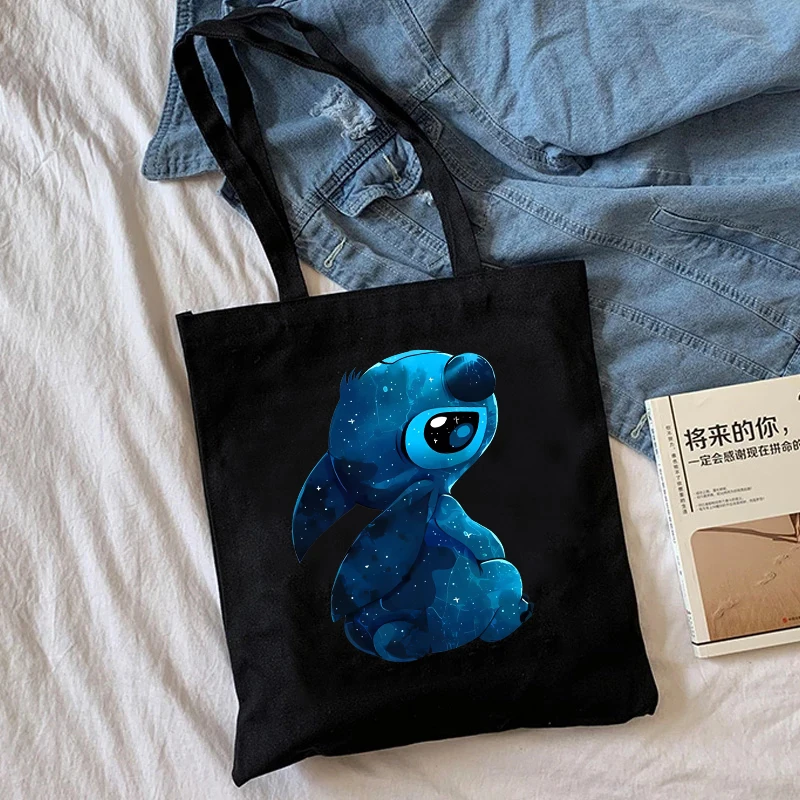 Kawaii Funny Disney Stitch Tote Bag Canvas Shoulder Bag Eco Hip Hop Lilo and Stitch Shopping Bag Women Tote Shopper Bag Female