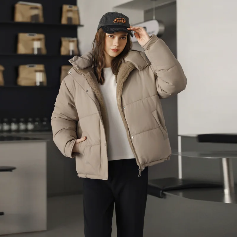 

Универсальная женская куртка на хлопковой подкладке, зима 202, съемная кепка, свободная, стильная, модная, можно носить с обеих сторон