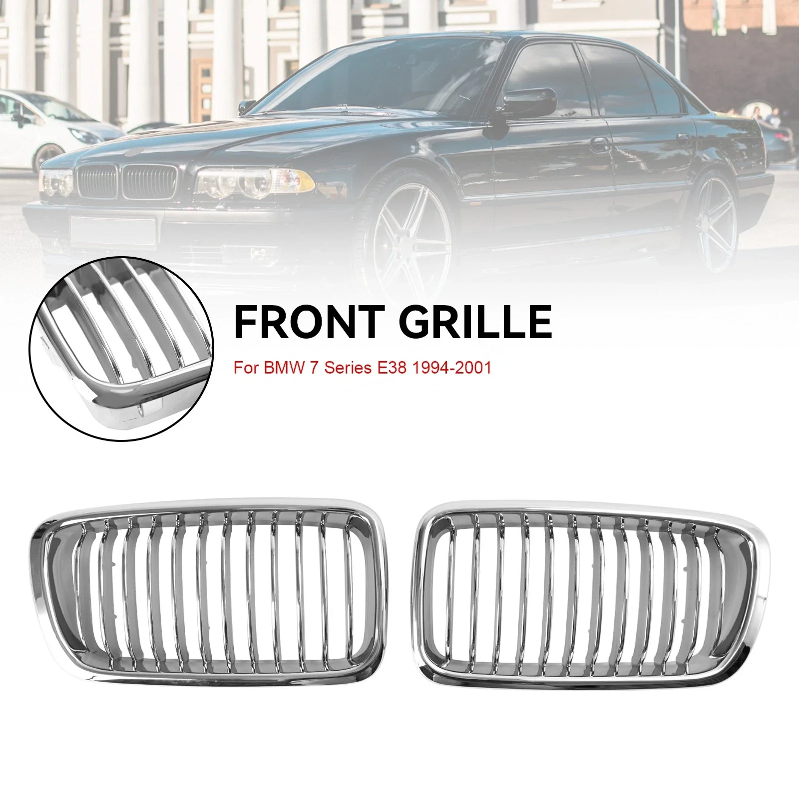 Chrome Silver Car Kidney Grille Front Bumper Grill 51138231593 51138231594 For BMW 7 Series E38 728 735i 730i 740i 1994-2001