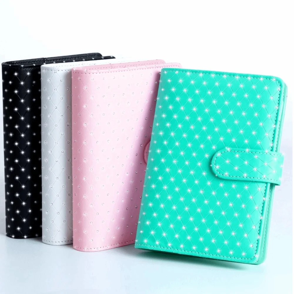Rainstone Patterned Cover Money Saving Binder 6-Ring Compact Mini Budget Binder Tear Resistant PU Leather