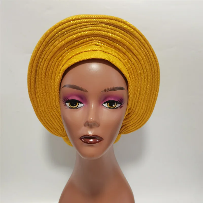 High Quality African Headtie Turban Nigerian Headtie Aready Made Auto Gele Turban Headwrap for Wedding Party XM205-1