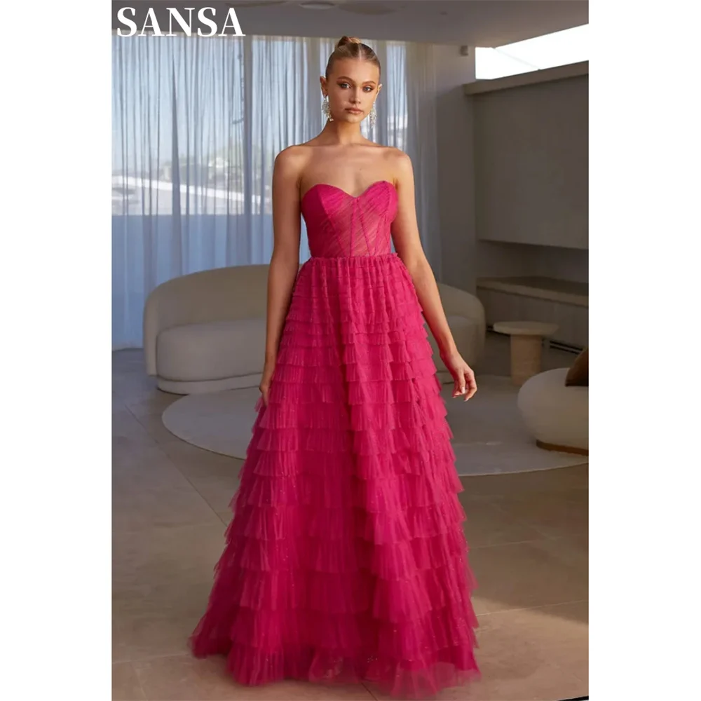 Sansa Elegant Strapless A-line Lace Evening Dress Sleeveless Floor-Length Wedding Dresses Draped Porm vestidos de fiesta 2024