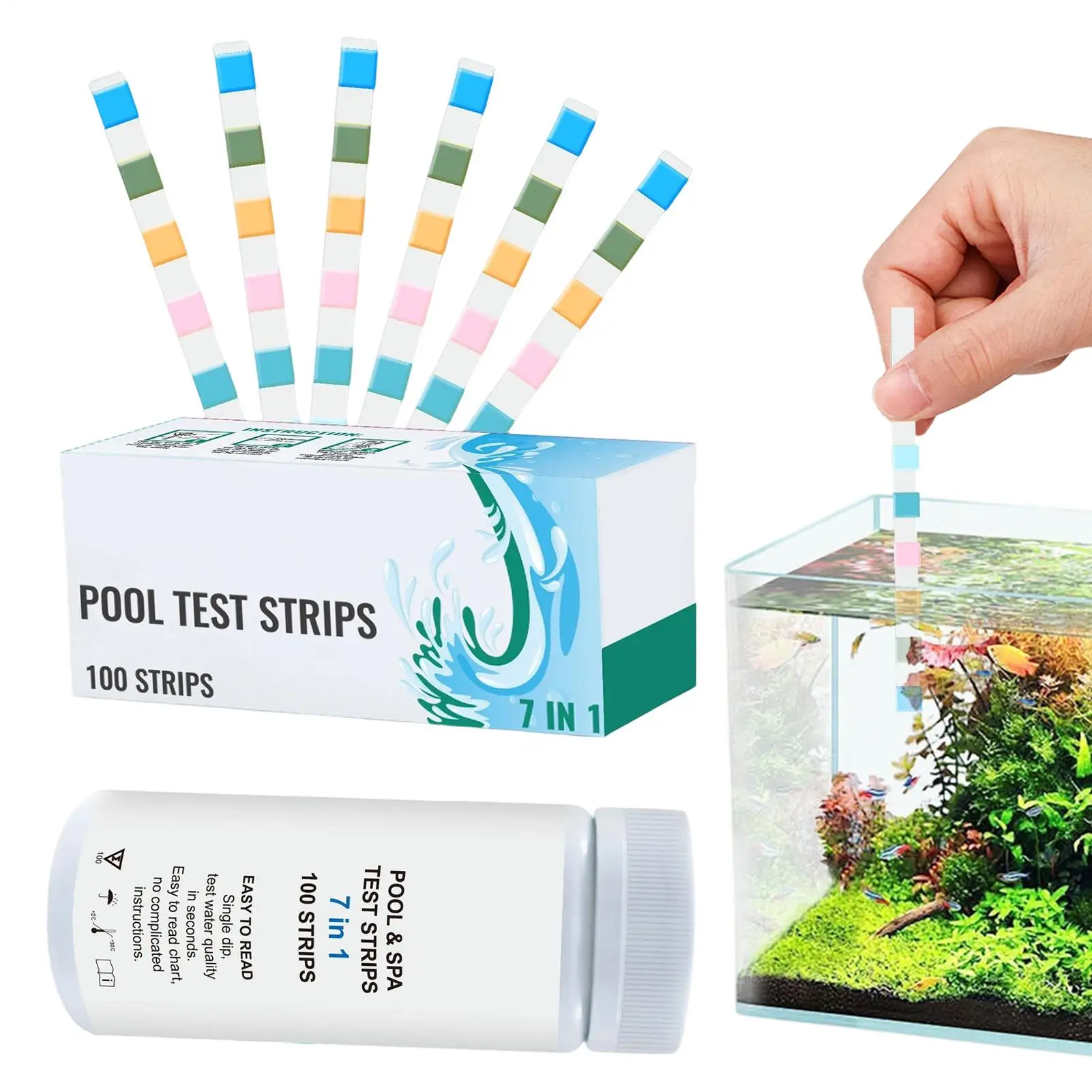 

100PCS 7 in1 PH Test Paper Multipurpose Chlorine PH Water Quality Test Strips Swimming Pool Aquarium Accessories