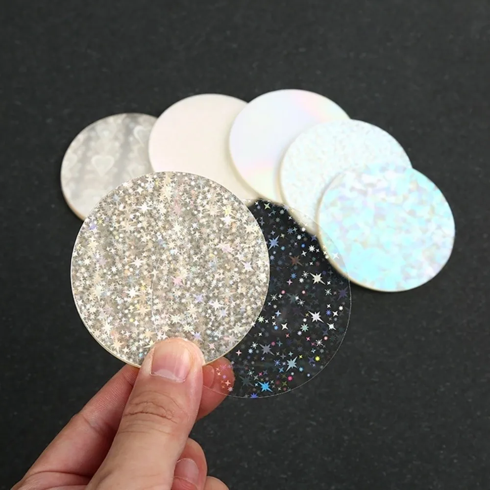 100Pcs Round Laser Film Badge Covers Star Pattern PVC Transparent Badge Film Multiple Styles DIY Making