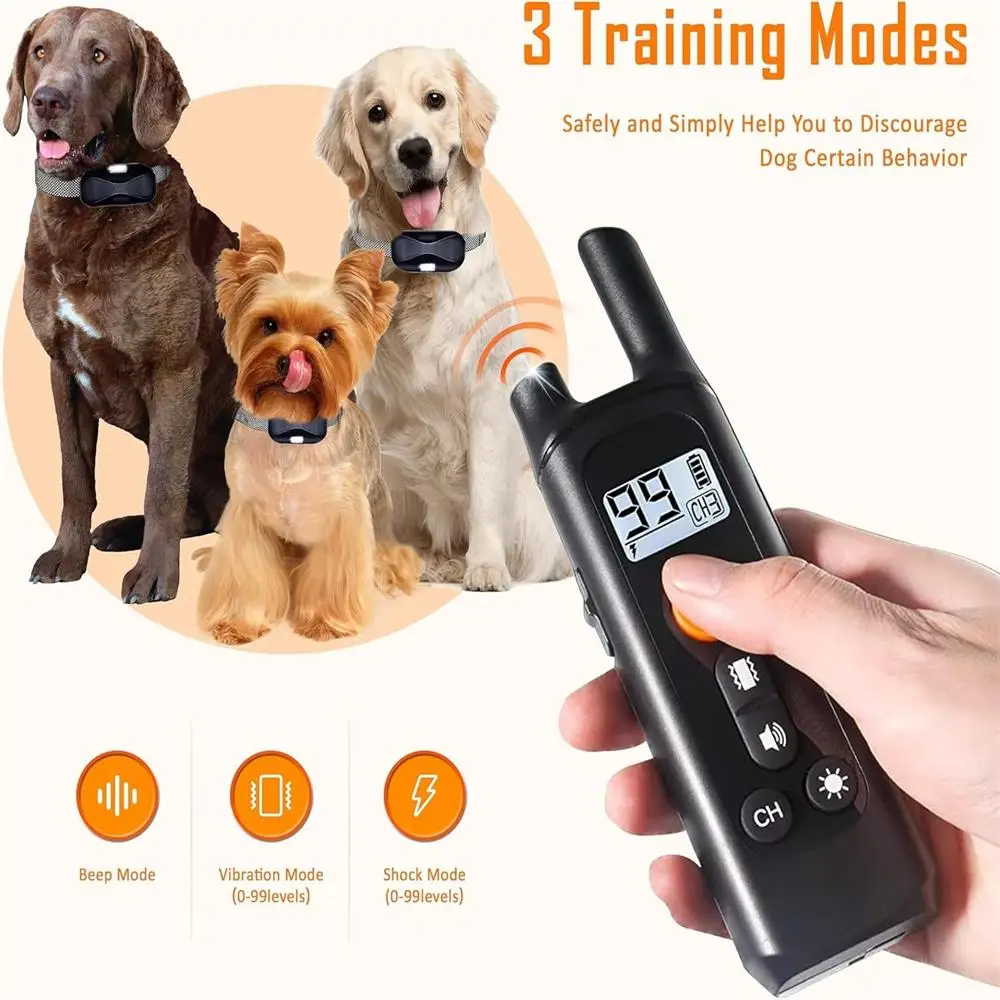 Remote Controlled Electric Training Collar for Dogs Rechargeable Waterproof Four Training Modes Suitable for Small to Large Dogs