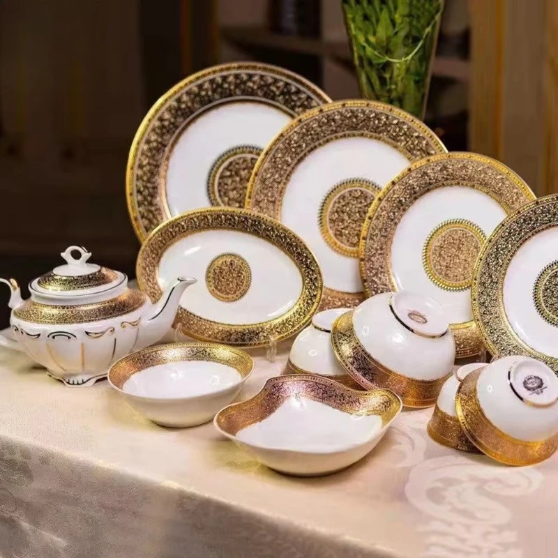 Royal Style Golden Luxury 98 Pcs Dinner Sets Bone China Dinner Set Dinnerware Sets