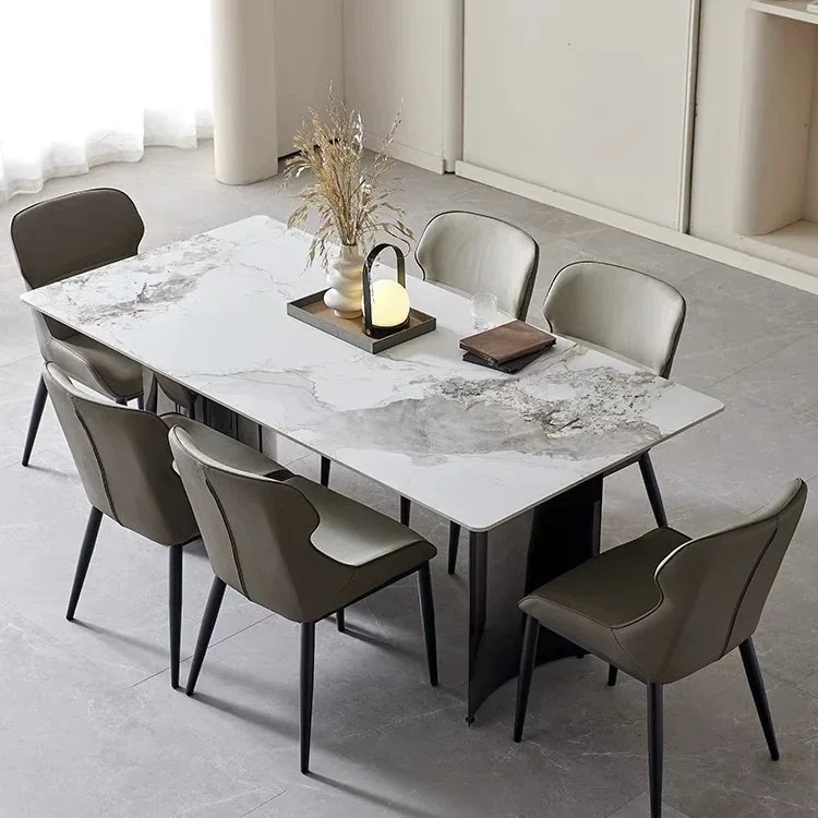 YJQ  minimalist natural supercrystalline stone dining table modern minimalist stainless steel frame household dining table
