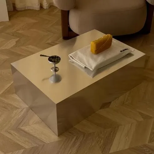 AG-Moder Art Deco Stainless Steel Rectangle Side Table for Living Room Home Decor@