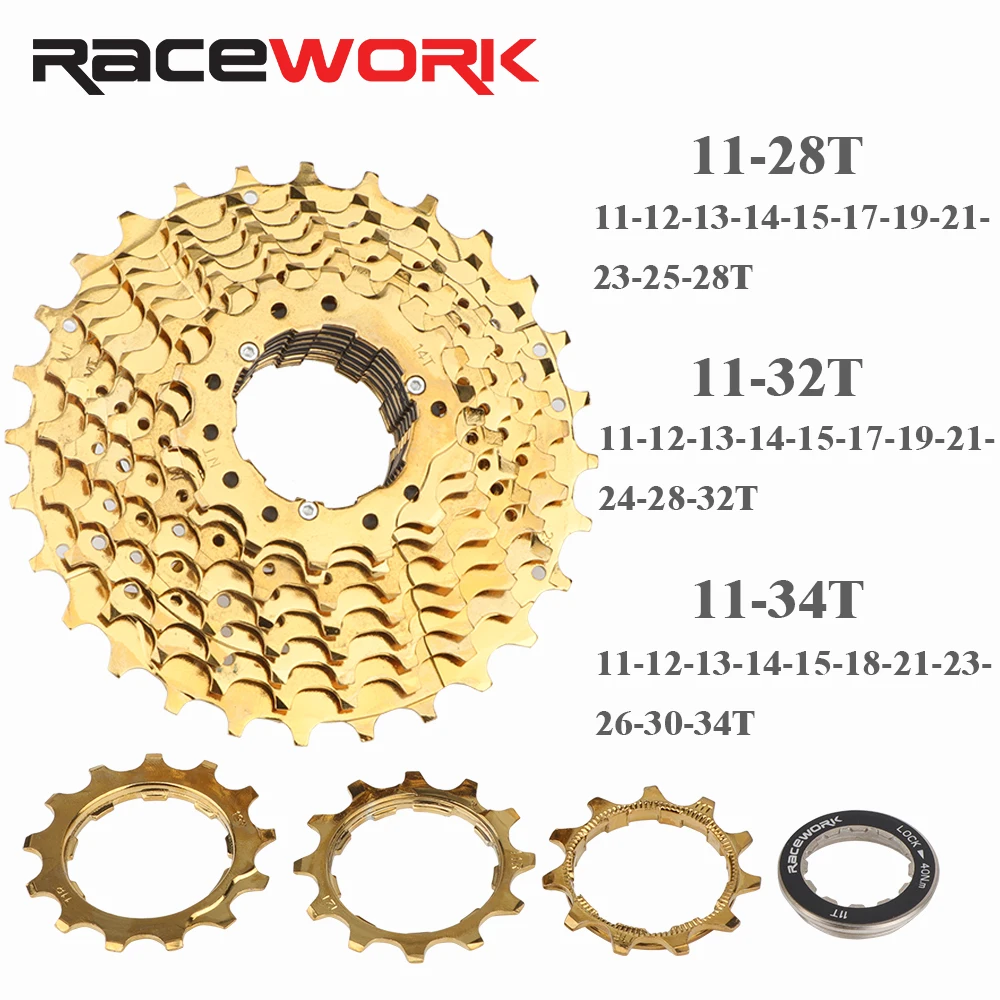 RACEWORK Road Bike 11 Speed Cassette 28/32/34T Bicycle 12S Freewheel Gold Silver Rainbow Flywheel For Shimano 105 R7000 R8000