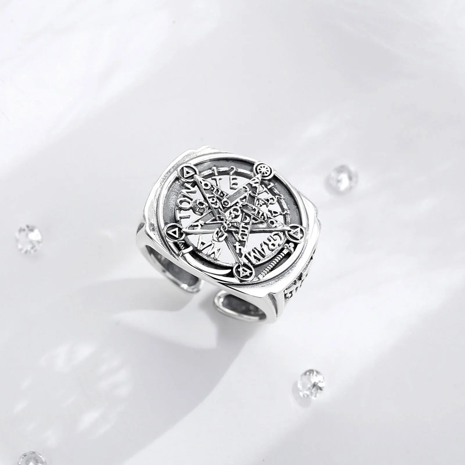 يودورا 925 فضة الخماسي قابل للتعديل حلقة تميمة جارديان ستار Tetragrammaton خاتم الهيب هوب مجوهرات هدية للرجال والنساء