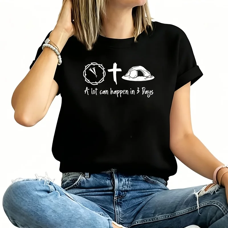 A Lot Can Happen in 3 Days Easter Day Jesus Cross Christian Women's Plus Size T-Shirt 100% Cotton 220g